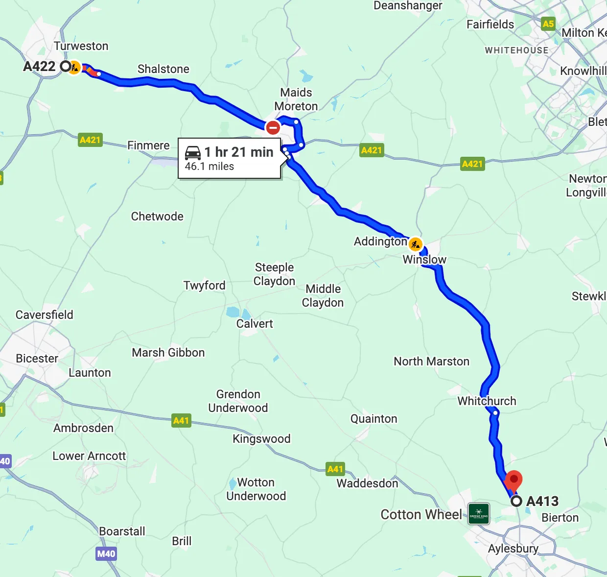 Brackley to Aylesbury route map