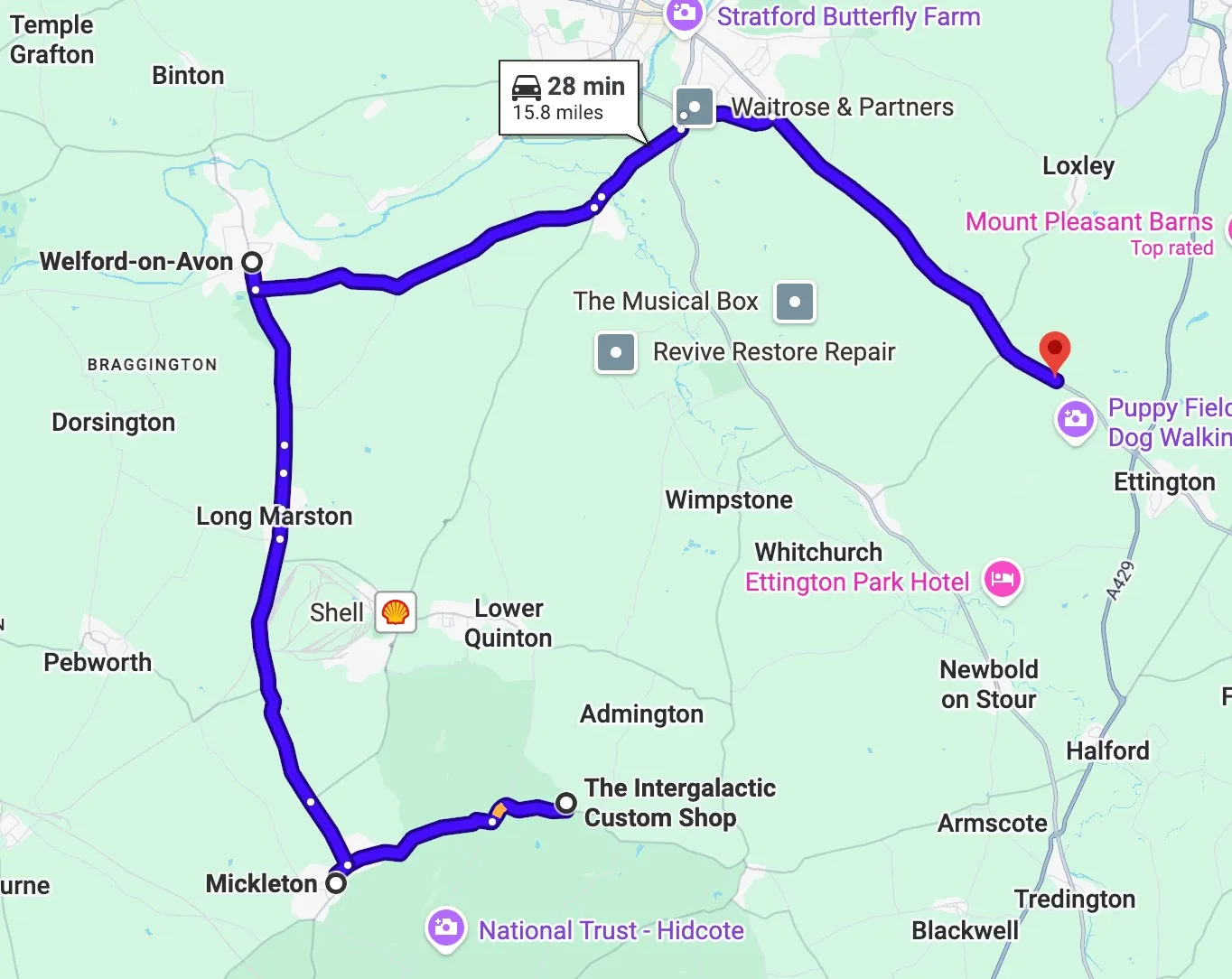 Intergalactic Custom Shop to C&M The Hill route map