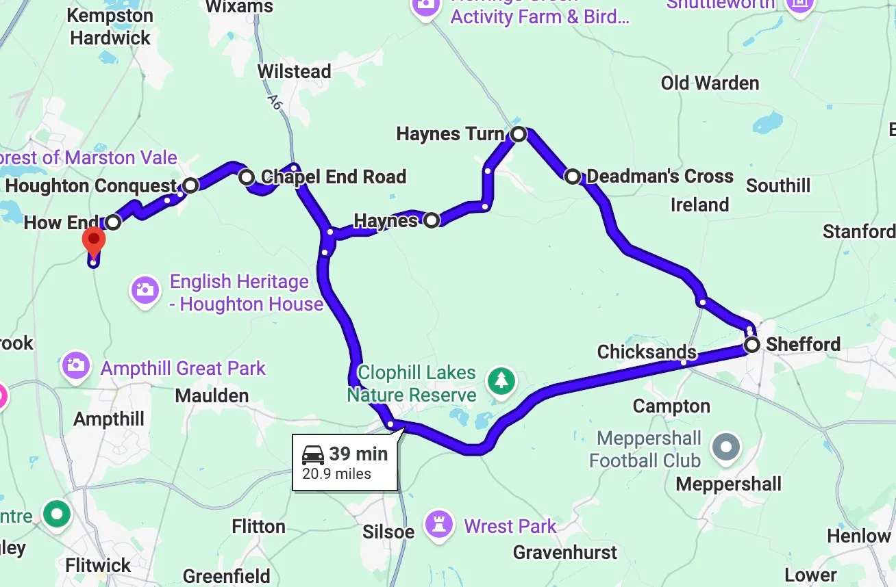 C&M The Bowl to Shefford route map