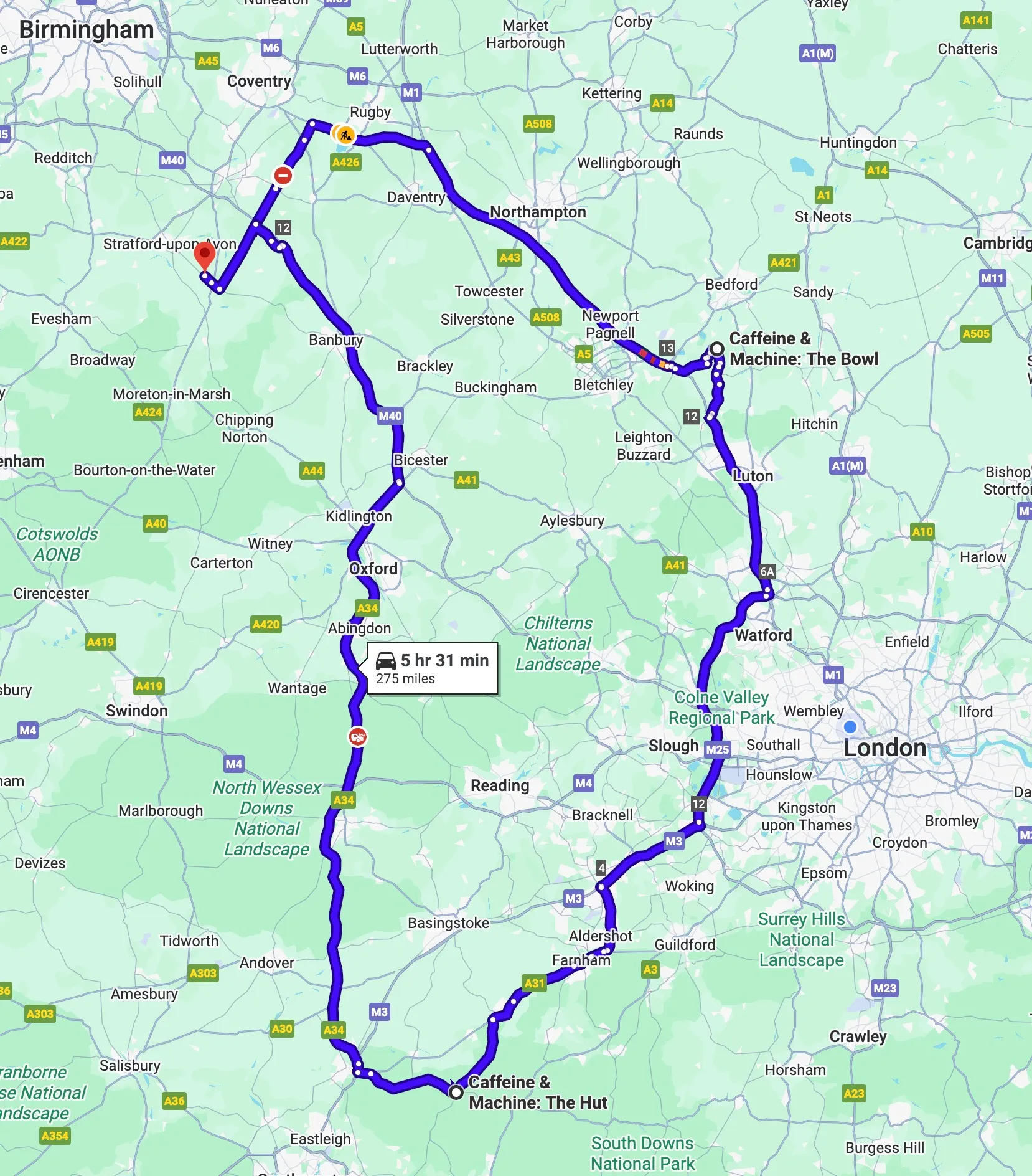 C&M The Hill to The Hut to The Bowl route map