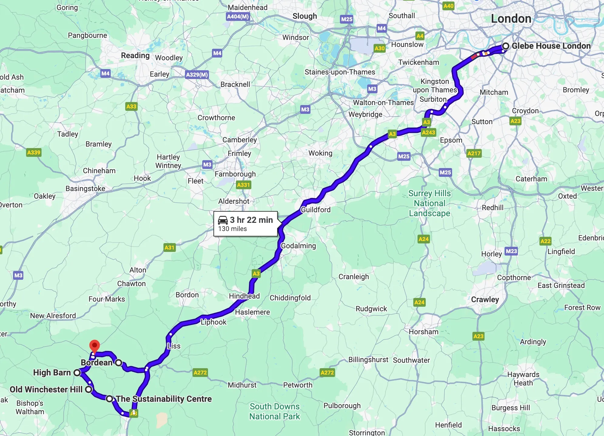 C&M The Hut to Glebe House London route map